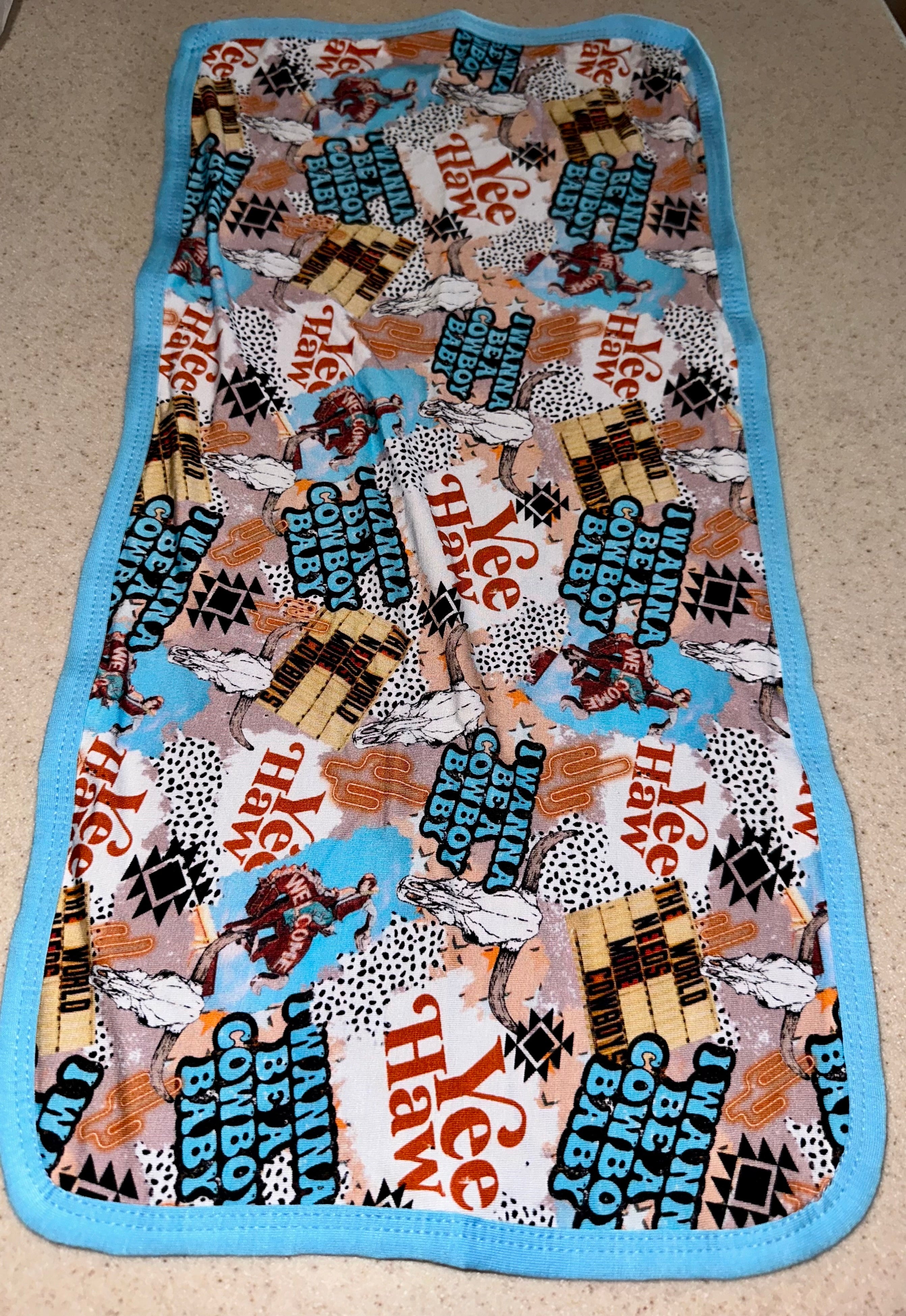 Yee Haw Cowboy (blue trim) Burp Cloth
