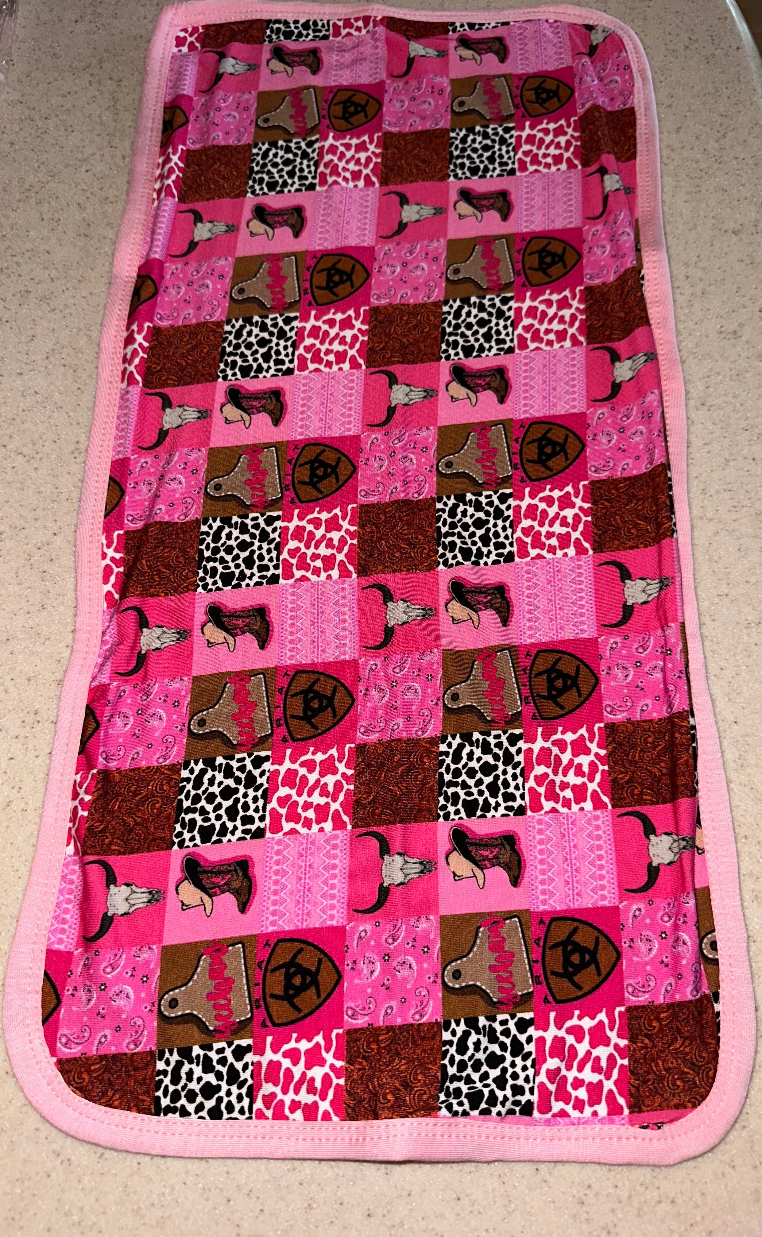 Pink Western Patchwork Burp Cloth