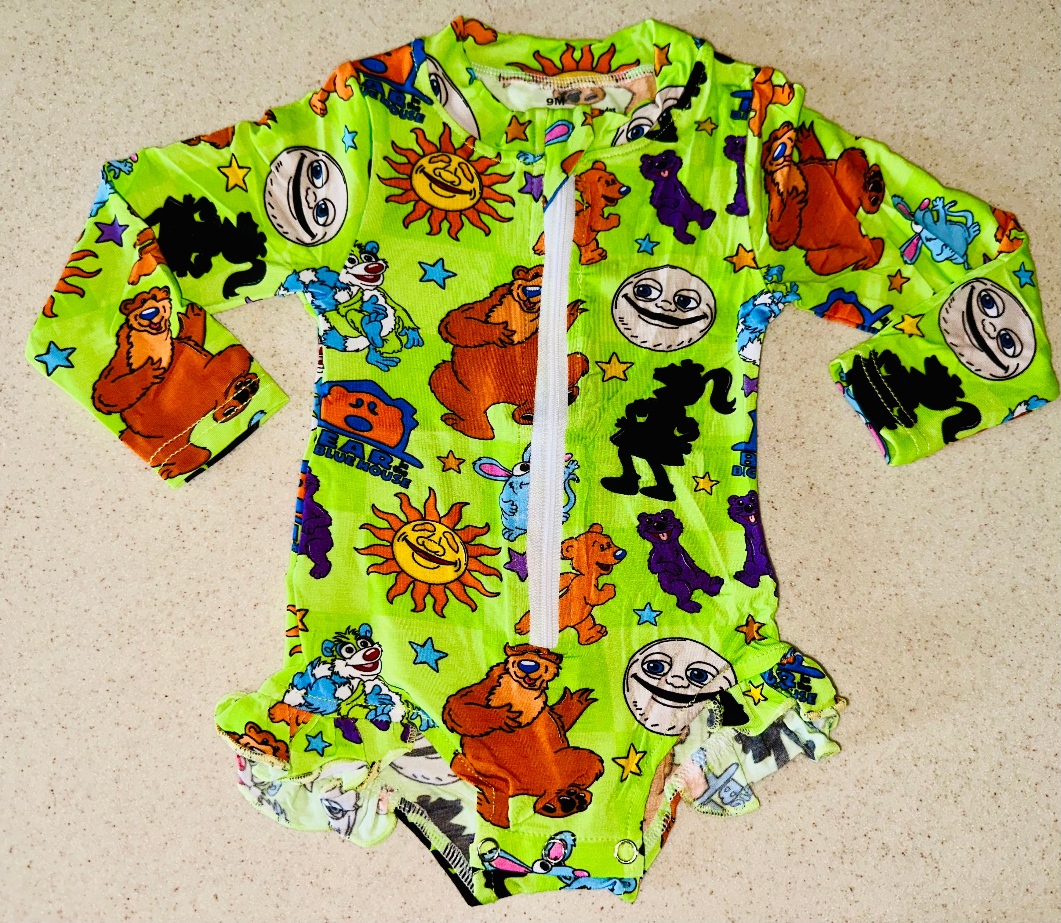 🌞 Sunshine & Bear Hugs Bamboo Ruffle Zippy Romper