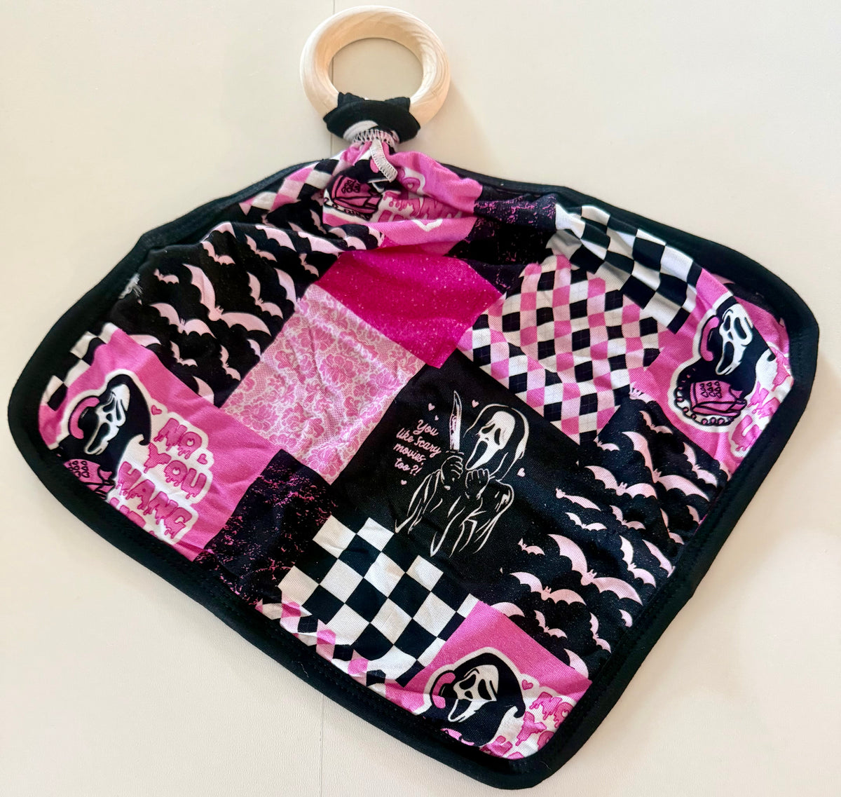 🖤 Pretty in Pink Scream Patchwork Bamboo Lovey