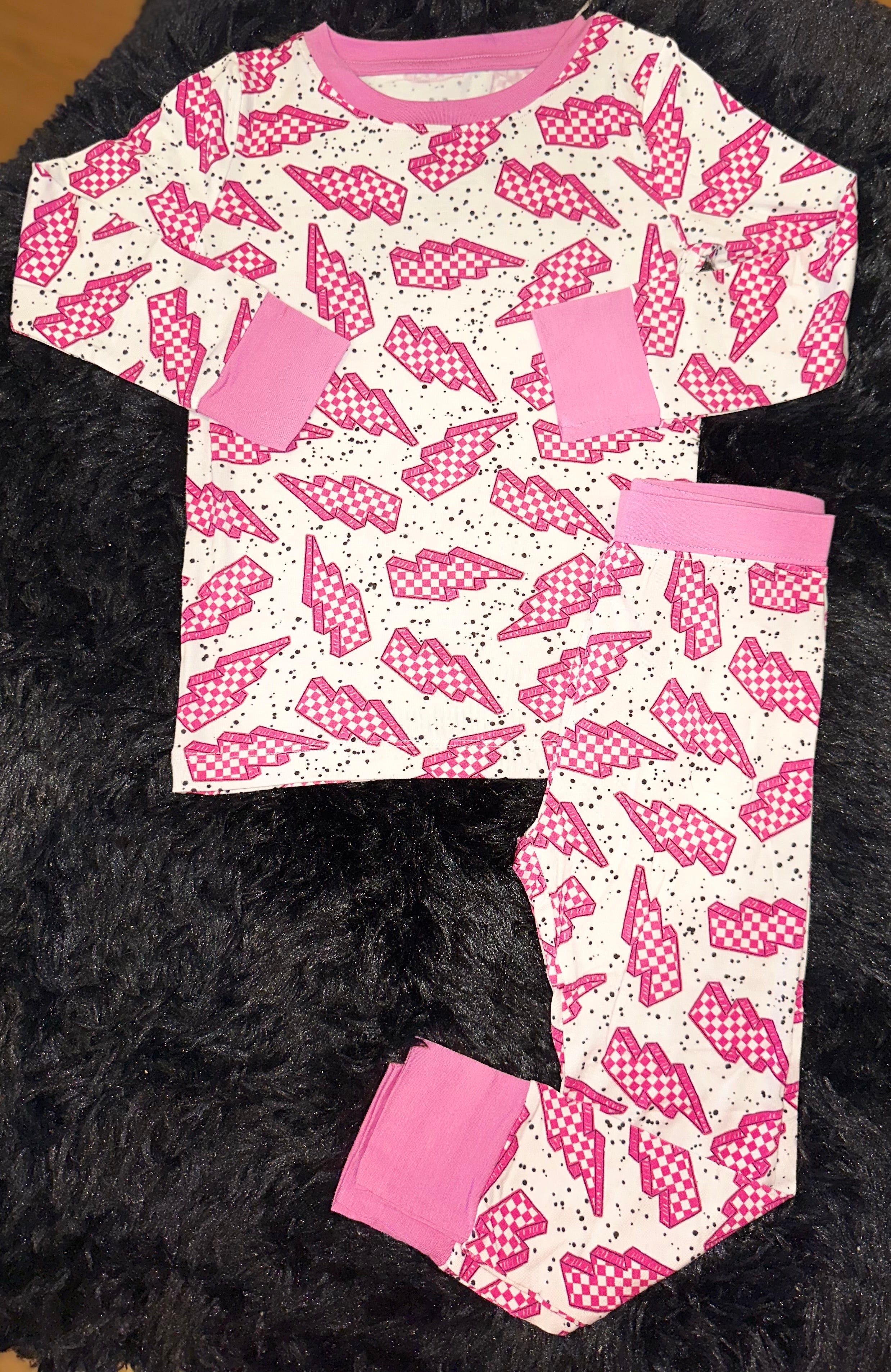 Pink Checkered Bolts Bamboo